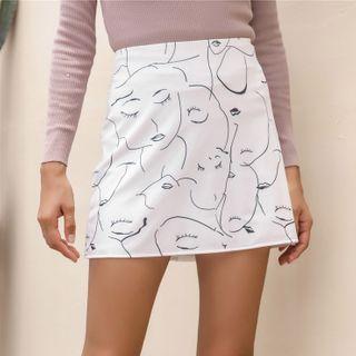 Face Print Mini A-line Skirt