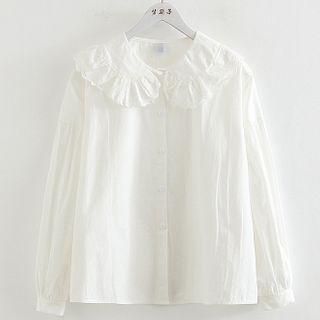 Doll-collar Button-up Blouse White - One Size