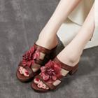 Flower Genuine Leather Slide Chunky-heel Sandals