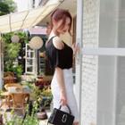 Cutout-shoulder Elbow-sleeve Top