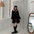 Double-breasted Coat / Floral Print Long-sleeve Mini A-line Dress