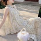 Sleeveless Floral Top / A-line Skirt / Set