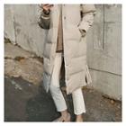 Faux-fur Collared Padded Coat Beige - One Size