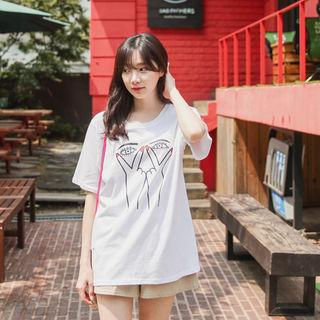 Round-neck Short-sleeve Illustration T-shirt