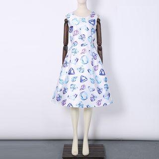 Sleeveless Jewel Print Dress