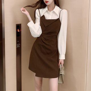 Set: Long-sleeve Shirt + Spaghetti Strap Mini Sheath Dress