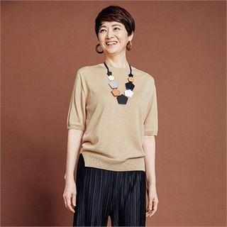 Elbow-sleeve Wool Blend Knit Top With Mom