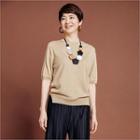 Elbow-sleeve Wool Blend Knit Top With Mom