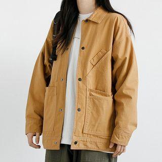 Oversized Plain Cargo Jacket With Pocket
