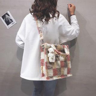 Plaid Fleece Crossbody Tote Bag