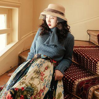 Tie-neck Sweater Grayish Blue - One Size