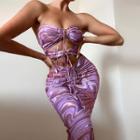 Halter-neck Tie Dye Cut-out Midi Bodycon Dress