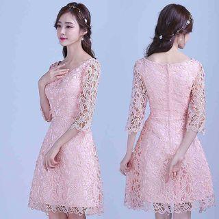 3/4-sleeve A-line Lace Cocktail Dress