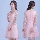 3/4-sleeve A-line Lace Cocktail Dress