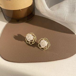 Flower Alloy Earring 1 Pair - White & Gold - One Size