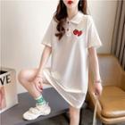 Short-sleeve Collar Strawberry Embroidered Mini T-shirt Dress
