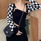 Asymmetrical Camisole Top / Long-sleeve Check Shrug