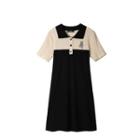 Embroidered Color Block Polo Dress