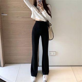High-waist Straight-cut Pants Black - One Size