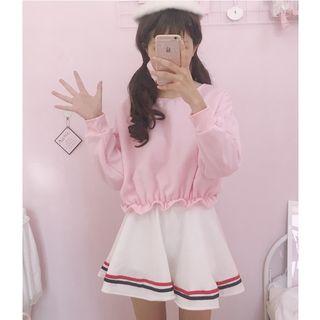 Set: Plain Pullover + Striped A-line Skirt