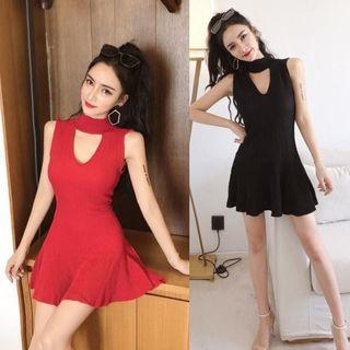 Cut Out Choker Shift Mini Party Dress