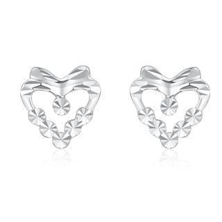 14k White Gold Dainty Heart Diamond-cut Earrings (7mm)