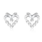14k White Gold Dainty Heart Diamond-cut Earrings (7mm)