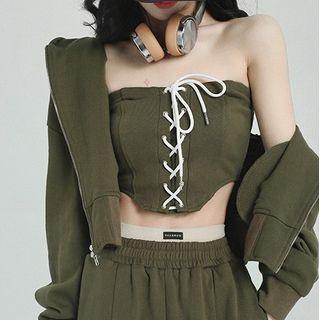 Lace-up Tube Top / Zip Jacket / Sweatpants