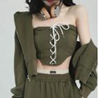 Lace-up Tube Top / Zip Jacket / Sweatpants