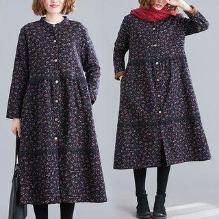Long-sleeve Floral-pattern Shirt Dress