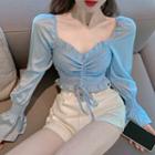 Long-sleeve Cold Shoulder Top Blue - One Size