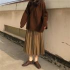 Hood Sweater / Pleated Midi Skirt