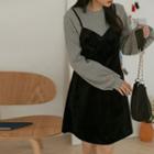Set: Plain Sweatshirt + Mini A-line Overall Dress