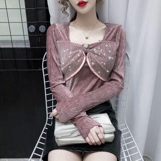 Glitter Bow Long-sleeve Top