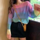 Rainbow Long-sleeve Sweater As Shown In Figure - One Size