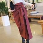Tie-waist Wool Blend Long Wrap Skirt