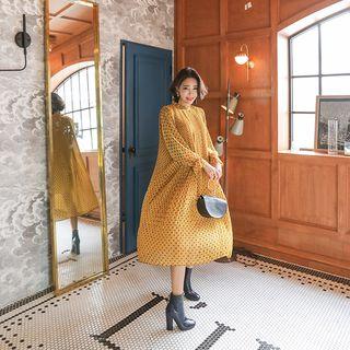Mock-neck Dotted Midi Dress