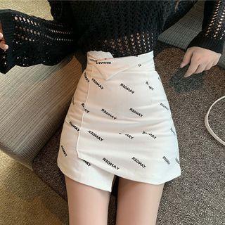High Waist Asymmetrical Letter Print Pencil Skirt
