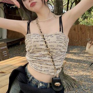 Lettering Cropped Camisole Top Ash Almond - One Size