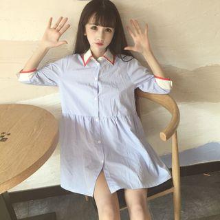 Color Panel Pinstriped Shirt Dress