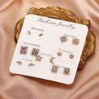 7 Pair Set: Rhinestone Alloy Earring (various Designs) 7 Pairs - 01 - Gold - One Size
