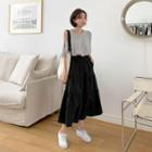 Slit-shoulder Striped T-shirt