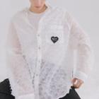 Heart Applique Sheer Long Sleeve Shirt