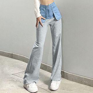 Denim Panel Bootcut Sweatpants