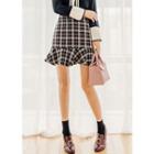 Ruffle-hem Plaid A-line Mini Skirt