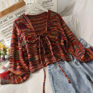 Open Tie-back Striped Crop Knit Top Red - One Size