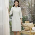 3/4-sleeve Striped Qipao Dress