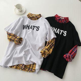 Short-sleeve Letter T-shirt / Plaid Shirt