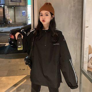 Contrast Trim Half-zip Jacket Black - One Size