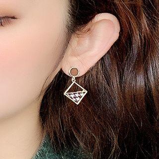 Non-matching Square Dangle Earring 1 Pair - 01 - Rhombus - Brown & White - One Size
